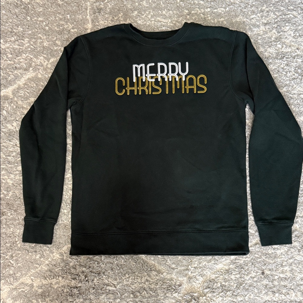 Unisex Medium Hunter Green Crewneck Sweatshirt with Merry Christmas Design